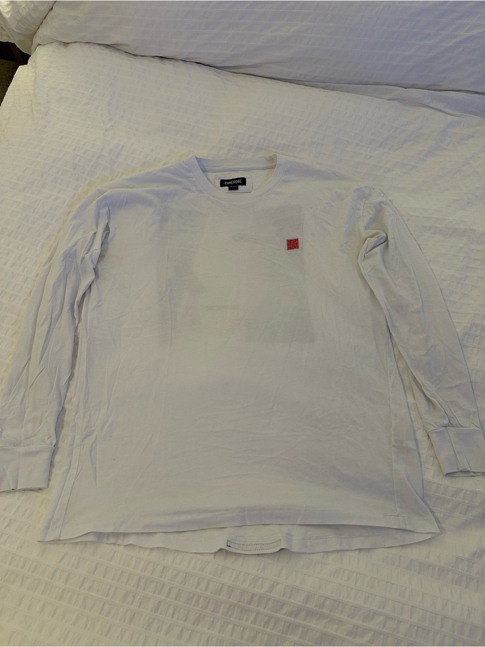 Zanerobe White Long Sleeve Crew with Small Red Chest Patch